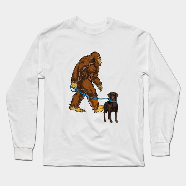 Funny Bigfoot Sasquatch Walking chocolate lab Long Sleeve T-Shirt by JameMalbie